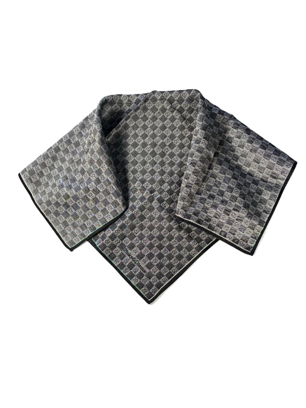 Vintage Pinky & Dianne Monogram Cotton Scarf Gray Checkerboard Embroidered